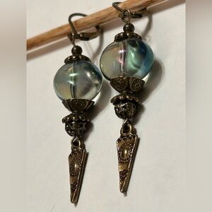 Handmade Boho Bronze Earrings with Iridescent Czech Glass | Gift Ready | Artisan